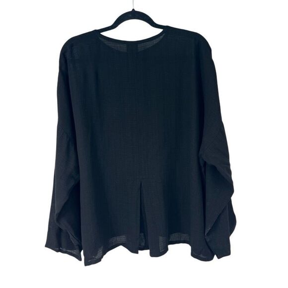Eileen Fisher Viscose Linen Blend Black Oversized Lagenlook Button Front Top S - Picture 2 of 8